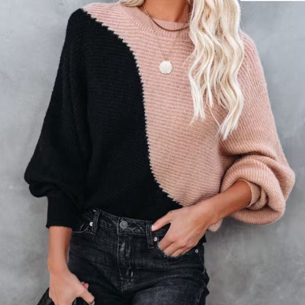 Lush | Vici Collection Camel and Black Sweater Size Medium